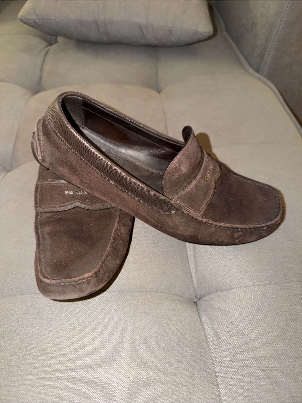 Prada Brown Suede Penny Loafers for Men